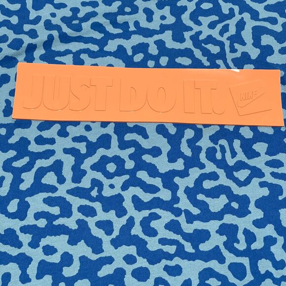 Nike Shirt Mens Large Cerulean Blue Contrast Just Do It Plaque Orange Geometric - Picture 2 of 10